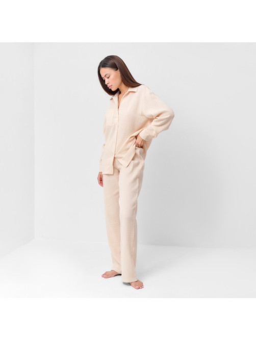 Пижама женская (рубашка, брюки) KAFTAN Basic, размер 52-54, молочная
