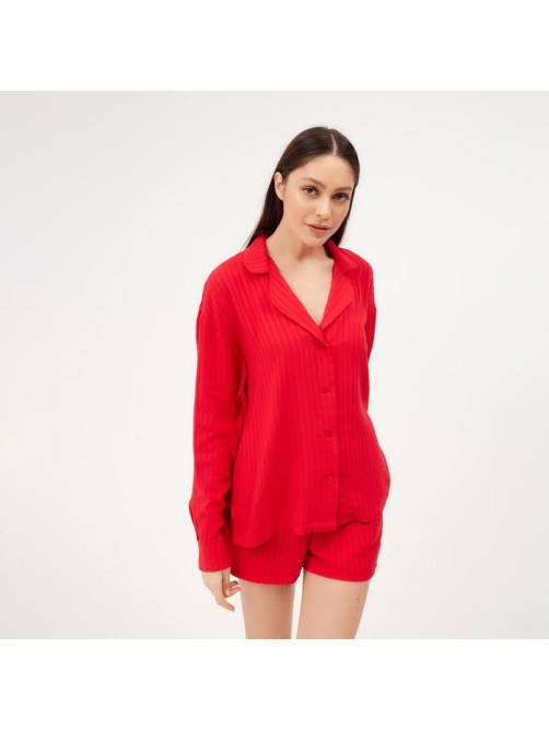 Пижама женская (рубашка, шорты) KAFTAN, красная, размер 48-50