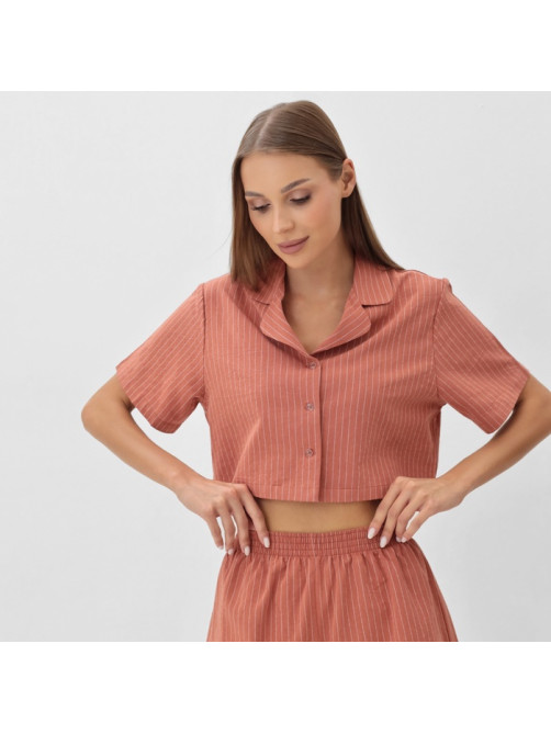 Пижама женская (рубашка, шорты) KAFTAN «Полоска», размер 48-50, цвет коралл