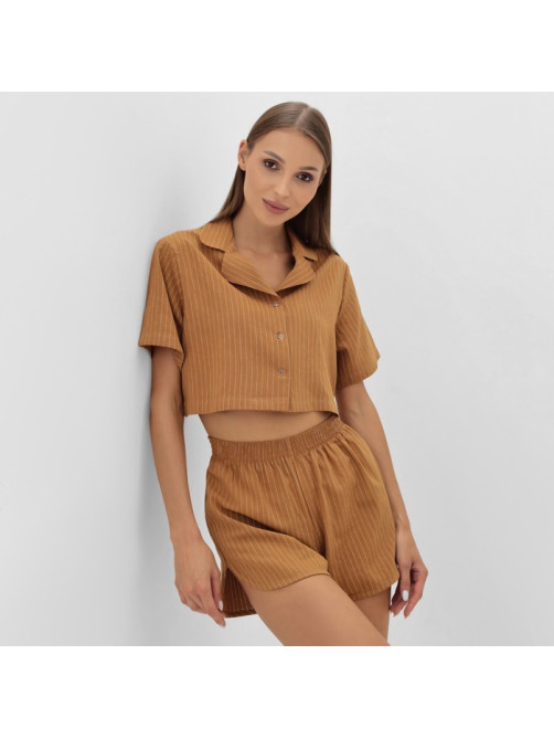 Пижама женская (рубашка, шорты) KAFTAN «Полоска», размер 44-46, цвет охра