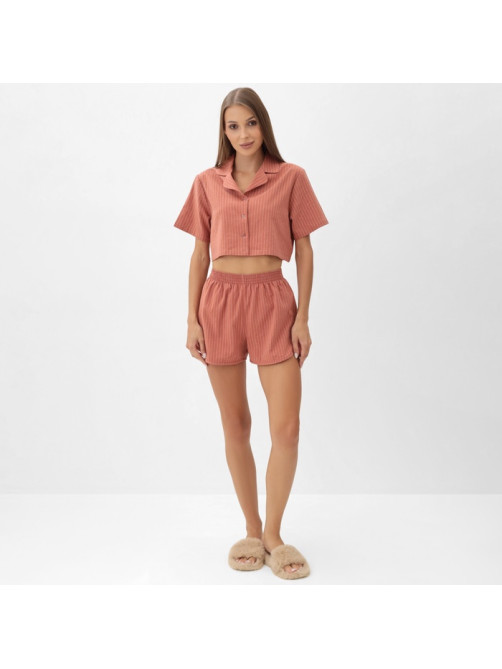 Пижама женская (рубашка, шорты) KAFTAN «Полоска», размер 44-46, цвет коралл