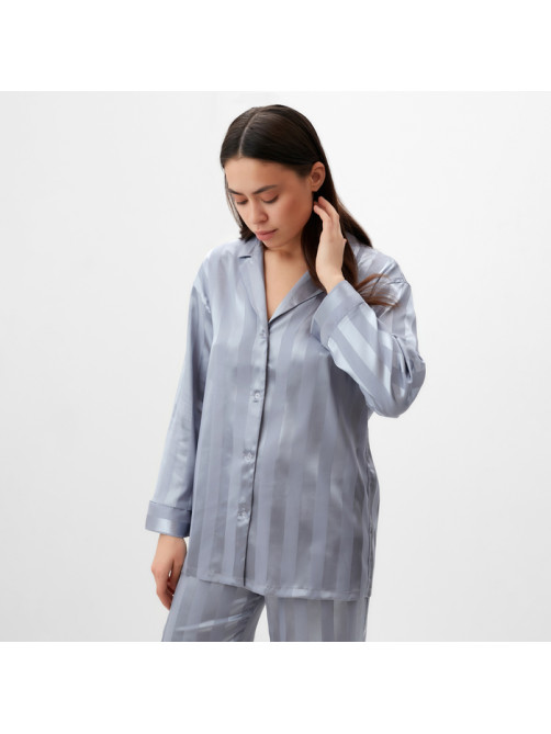 Пижама женская (рубашка, брюки) KAFTAN «Полоска», серо-голубая, размер 40-42