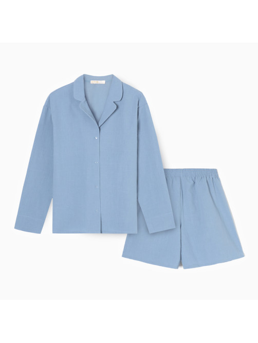Пижама женская (рубашка, шорты) KAFTAN Basic, размер 44-46, голубая