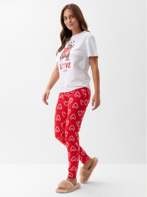 Пижама новогодняя женская (футболка, брюки) KAFTAN Love, размер 52-54