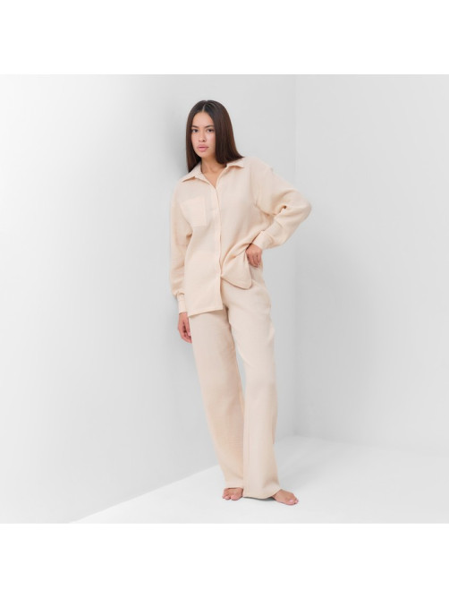 Пижама женская (рубашка, брюки) KAFTAN Basic, размер 52-54, молочная