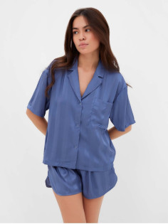 Пижама женская (рубашка, шорты) KAFTAN «Полоса», размер 48-50, синяя