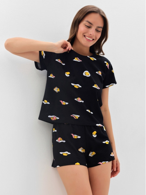 Пижама женская (футболка, шорты) KAFTAN Egg, размер 48-50, чёрная