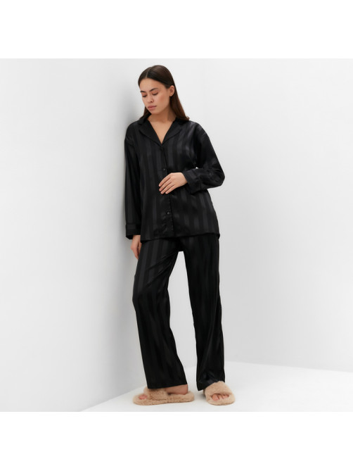 Пижама женская (рубашка, брюки) KAFTAN «Полоска», чёрная, размер 44-46