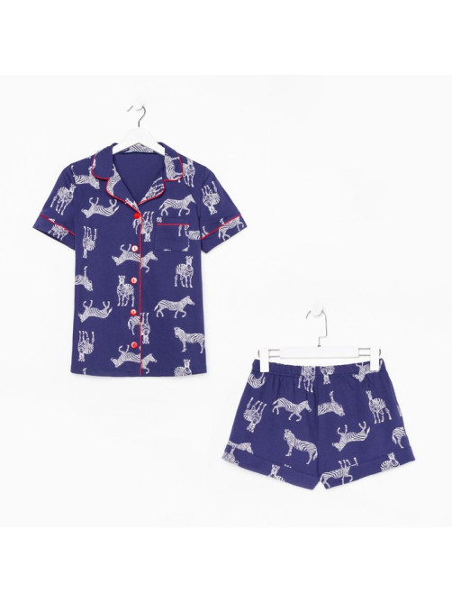Пижама женская (рубашка, шорты) KAFTAN Zebra, размер 52-54, синяя