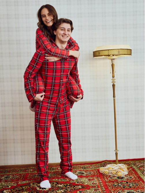 Пижама новогодняя женская (рубашка, брюки) KAFTAN «Клетка», размер 52-54