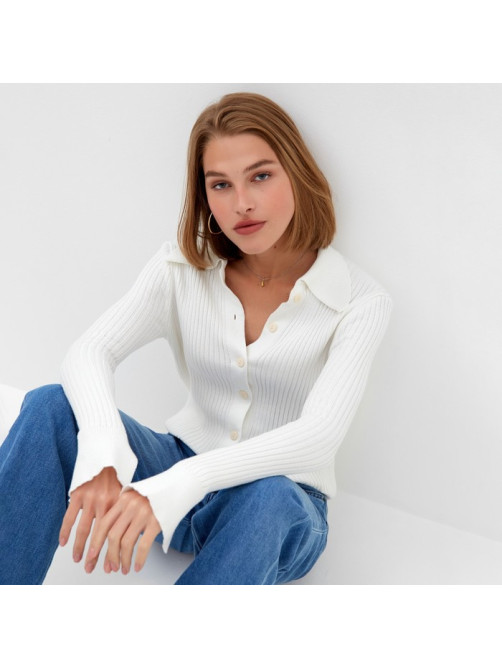 Джемпер женский на пуговицах MINAKU: Knitwear collection, белый, размер 42-44