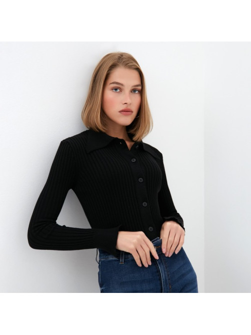 Джемпер женский на пуговицах MINAKU: Knitwear collection, чёрный, размер 42-44