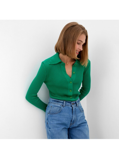 Джемпер женский на пуговицах MINAKU: Knitwear collection, зелёный, размер 42-44