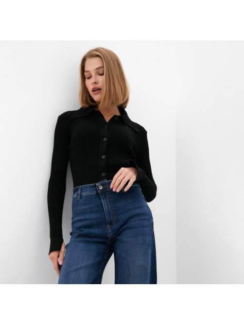 Джемпер женский на пуговицах MINAKU: Knitwear collection, чёрный, размер 42-44