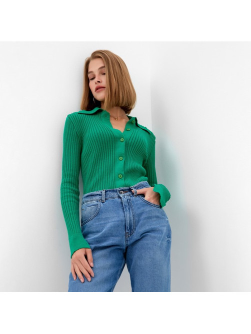 Джемпер женский на пуговицах MINAKU: Knitwear collection, зелёный, размер 42-44