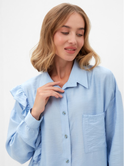 Костюм женский (блузка, шорты) MINAKU: Casual Collection, голубой, размер 48