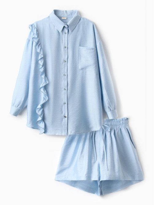 Костюм женский (блузка, шорты) MINAKU: Casual Collection, голубой, размер 48