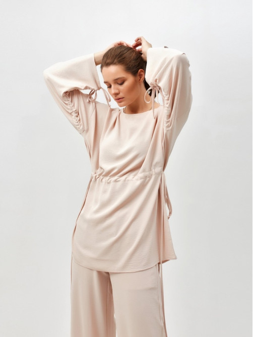 Костюм женский (туника, брюки) MINAKU: Casual Collection, размер 42, бежевый