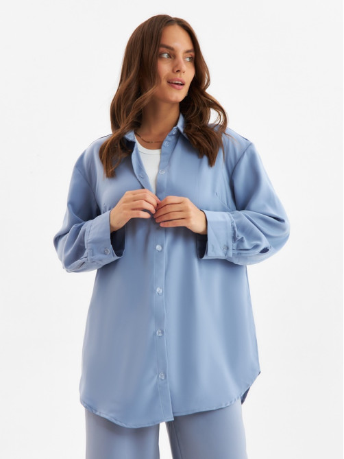 Костюм женский (рубашка, брюки) MINAKU: Silk pleasure, размер 56, серо-голубой