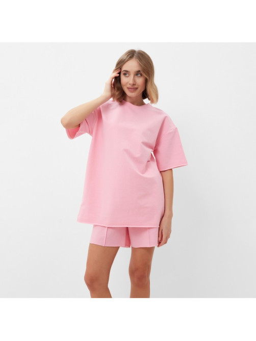 Костюм женский (футболка, шорты) MINAKU: Casual Collection, светло-розовый, размер 48