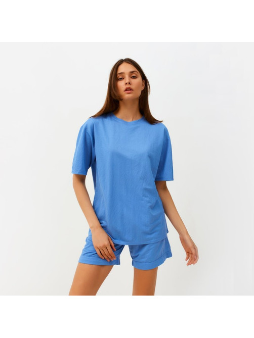 Костюм женский (футболка, шорты) MINAKU: Casual Collection, голубой, размер 42