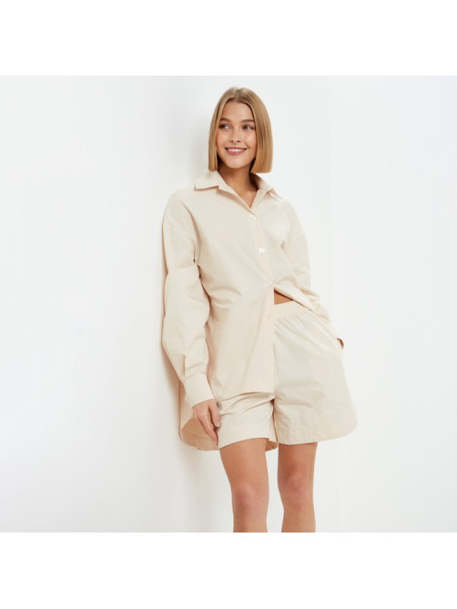 Костюм женский (рубашка, шорты) MINAKU: Oversize, молочный, размер 44