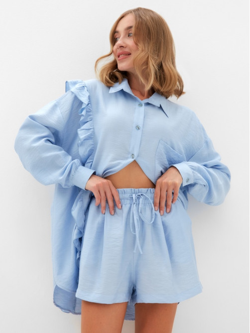 Костюм женский (блузка, шорты) MINAKU: Casual Collection, голубой, размер 48