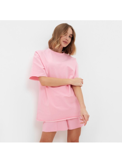Костюм женский (футболка, шорты) MINAKU: Casual Collection, светло-розовый, размер 46