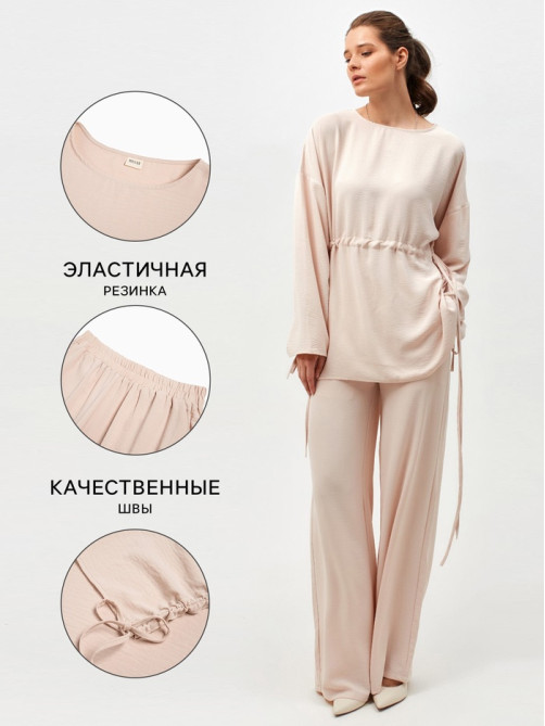 Костюм женский (туника, брюки) MINAKU: Casual Collection, размер 42, бежевый