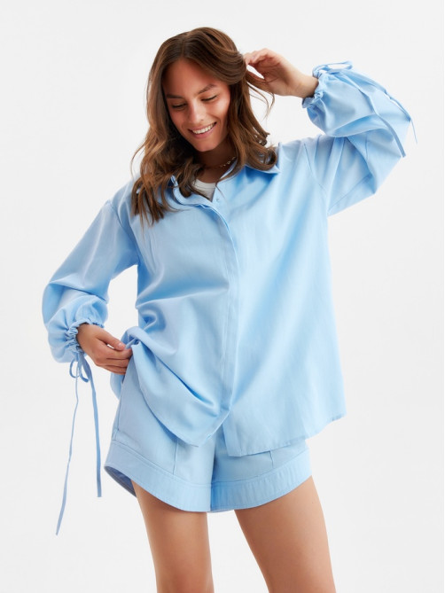 Костюм женский (блузка, шорты) MINAKU: Casual Collection, голубой, размер 42