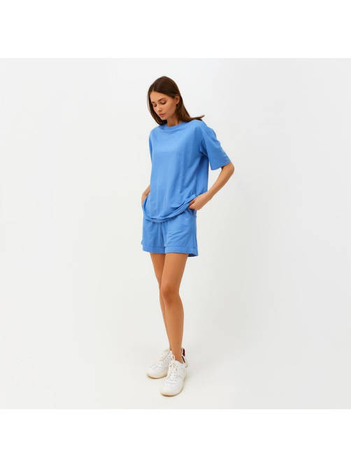 Костюм женский (футболка, шорты) MINAKU: Casual Collection, голубой, размер 44