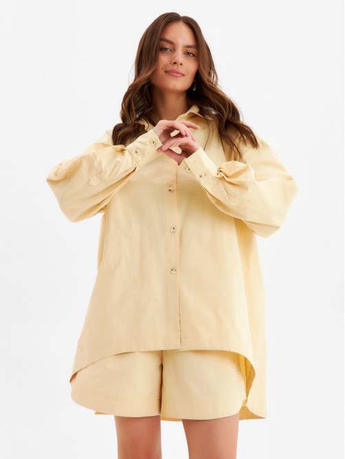 Костюм женский (рубашка, шорты) MINAKU: Oversize, бежевый, размер 42
