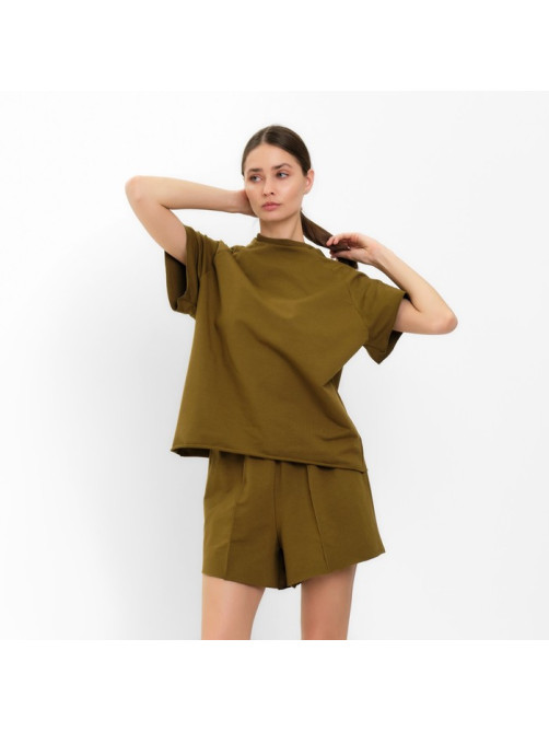 Костюм женский (майка, шорты) MINAKU: Casual Collection, хаки, размер 44