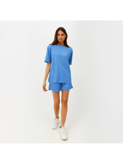 Костюм женский (футболка, шорты) MINAKU: Casual Collection, голубой, размер 44