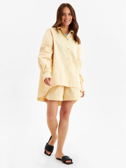 Костюм женский (рубашка, шорты) MINAKU: Oversize, бежевый, размер 44