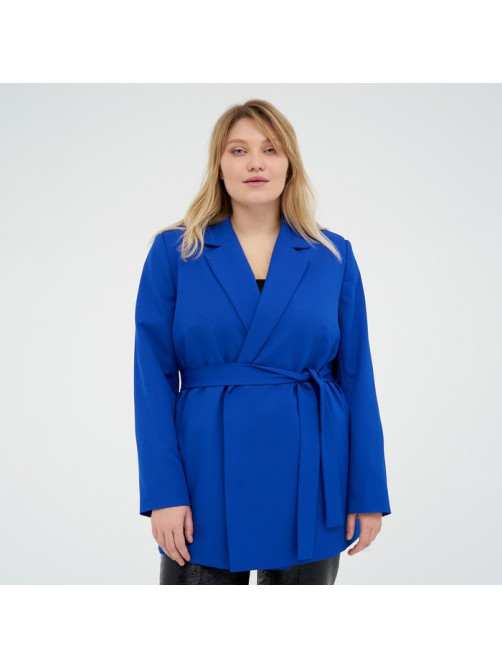 Пиджак женский с поясом MIST plus-size, размер 52, синий