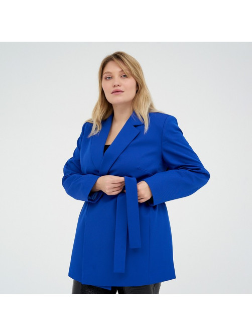 Пиджак женский с поясом MIST plus-size, размер 52, синий