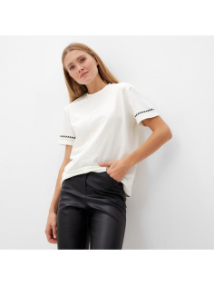 Футболка женская с черным кантом MINAKU Basic line, цвет молочный, размер 48
