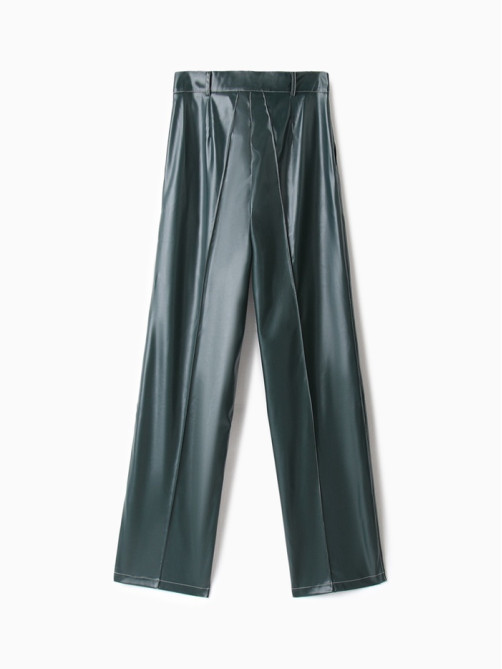 Брюки женские из экокожи MINAKU: Eco leather, зелёные, размер 48