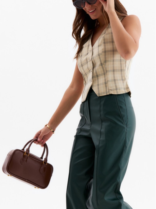 Брюки женские из экокожи MINAKU: Eco leather, зелёные, размер 48