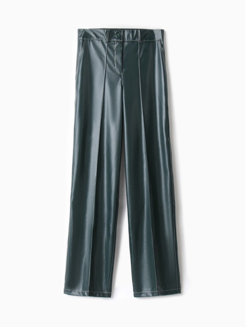 Брюки женские из экокожи MINAKU: Eco leather, зелёные, размер 42