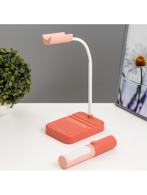 Настольная лампа «Лансер» LED 3.5 Вт USB АКБ красно-розовый 11×15×45 см RISALUX