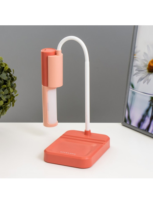 Настольная лампа «Лансер» LED 3.5 Вт USB АКБ красно-розовый 11×15×45 см RISALUX