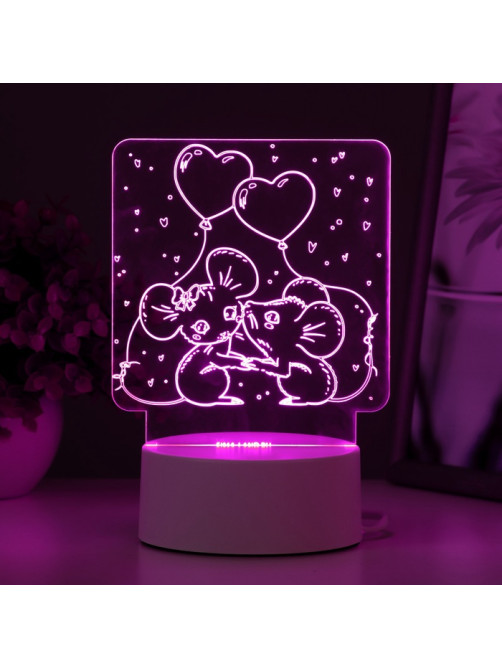 Светильник 3D RISALUX «Мышата», LED-ночник, RGB, от сети, 11.2×9.5×12.6 см