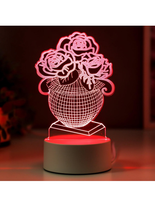 3D-светильник настольный светодиодный RISALUX «Ваза с цветами», LED, RGB, от сети
