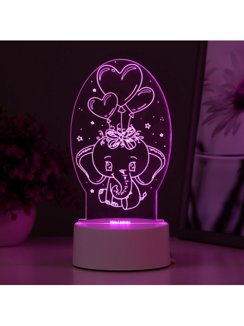 Светильник 3D RISALUX «Слоненок», LED-ночник, RGB, от сети, 11×9.5×18 см