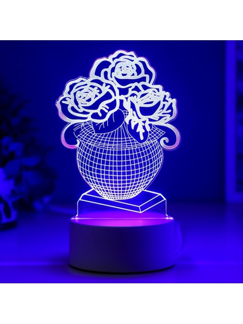 3D-светильник настольный светодиодный RISALUX «Ваза с цветами», LED, RGB, от сети