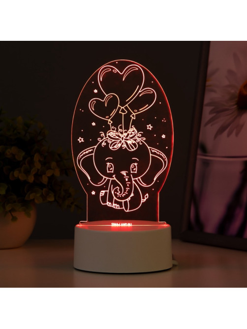 Светильник 3D RISALUX «Слоненок», LED-ночник, RGB, от сети, 11×9.5×18 см