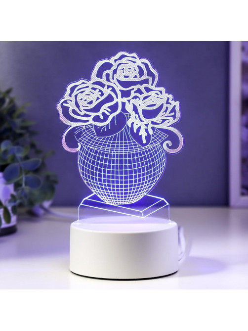 3D-светильник настольный светодиодный RISALUX «Ваза с цветами», LED, RGB, от сети