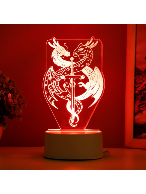 Светильник 3D RISALUX «Два дракона», LED-ночник, белый, 10×9.5×16 см